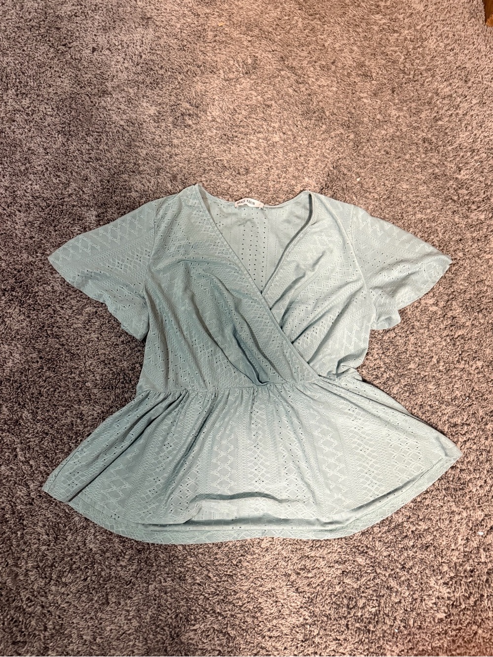 Grace Karin Sage Green Fitted Waist Mesh Top Women’s